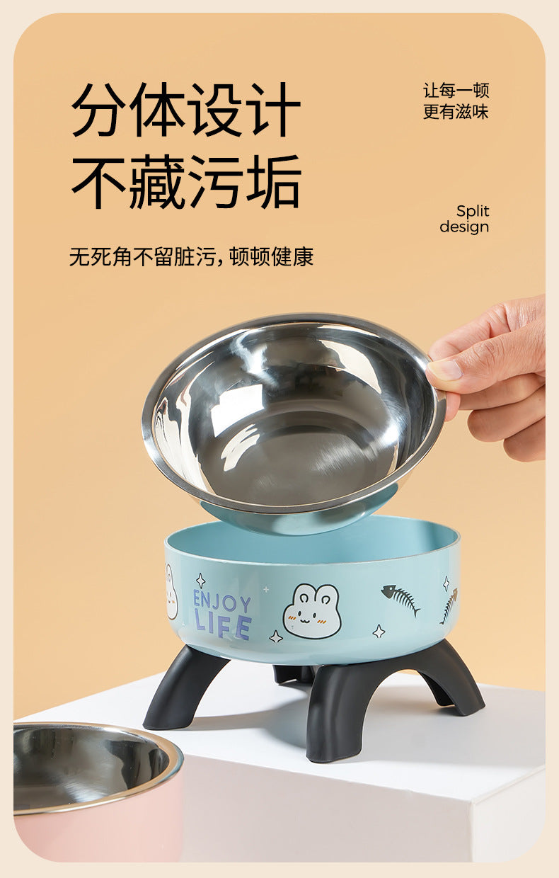 Cat High Bowl Neck Protection Cat Bowl Pet Stainless Steel Bowl Anti-slip Anti-overturning Dog Bowl Dog Food Gown Cross-border New Style