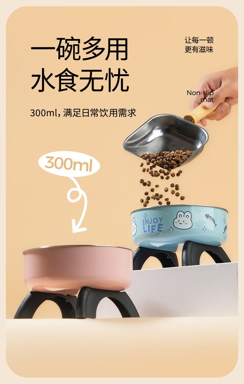 Cat High Bowl Neck Protection Cat Bowl Pet Stainless Steel Bowl Anti-slip Anti-overturning Dog Bowl Dog Food Gown Cross-border New Style