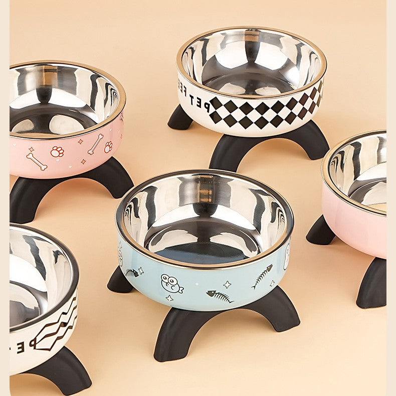 Cat High Bowl Neck Protection Cat Bowl Pet Stainless Steel Bowl Anti-slip Anti-overturning Dog Bowl Dog Food Gown Cross-border New Style