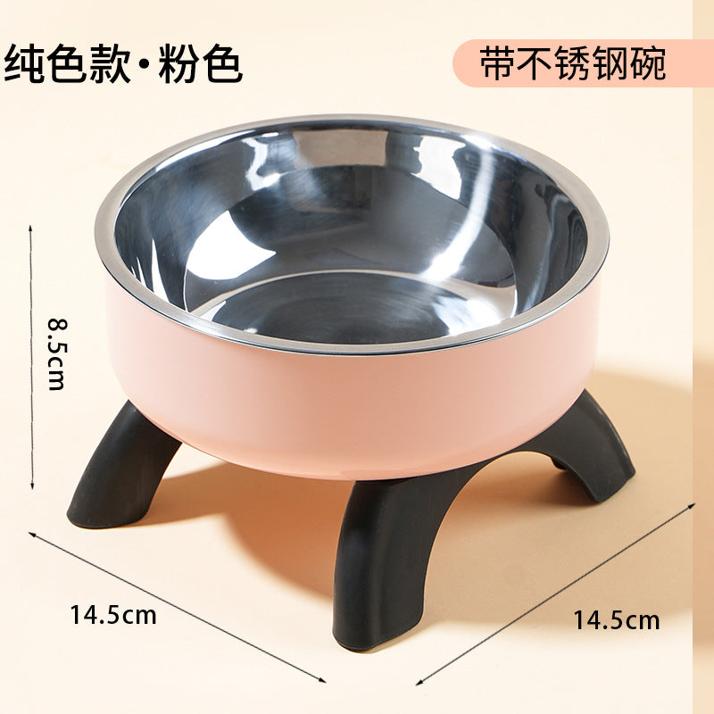Cat High Bowl Neck Protection Cat Bowl Pet Stainless Steel Bowl Anti-slip Anti-overturning Dog Bowl Dog Food Gown Cross-border New Style