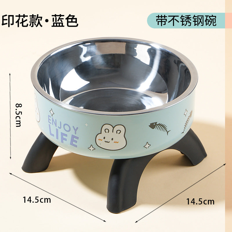 Cat High Bowl Neck Protection Cat Bowl Pet Stainless Steel Bowl Anti-slip Anti-overturning Dog Bowl Dog Food Gown Cross-border New Style
