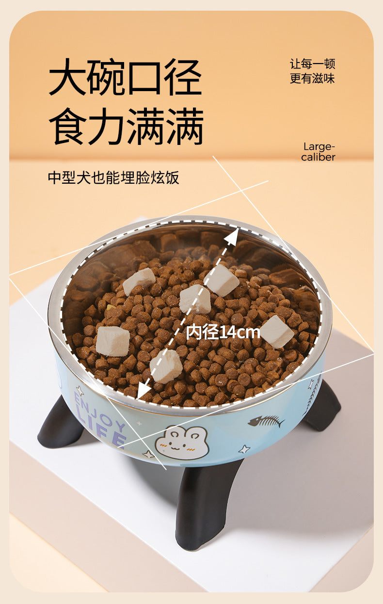 Cat High Bowl Neck Protection Cat Bowl Pet Stainless Steel Bowl Anti-slip Anti-overturning Dog Bowl Dog Food Gown Cross-border New Style