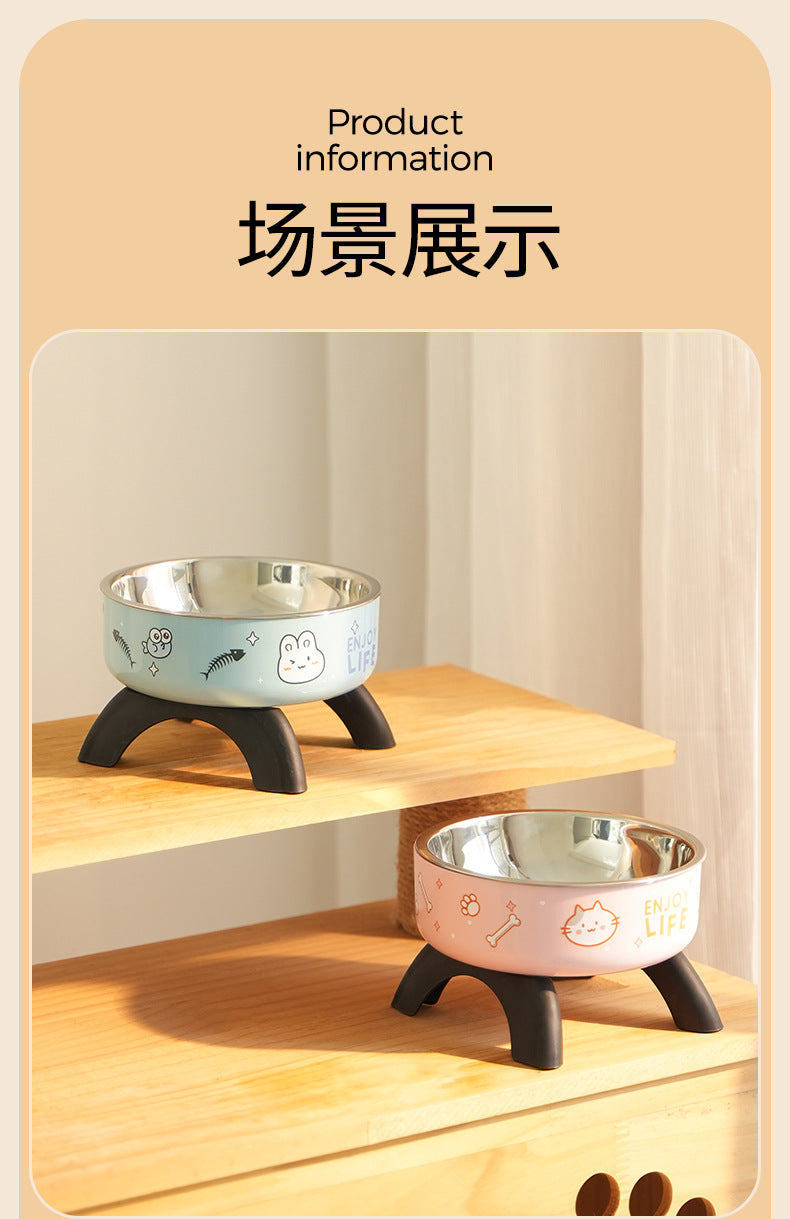 Cat High Bowl Neck Protection Cat Bowl Pet Stainless Steel Bowl Anti-slip Anti-overturning Dog Bowl Dog Food Gown Cross-border New Style