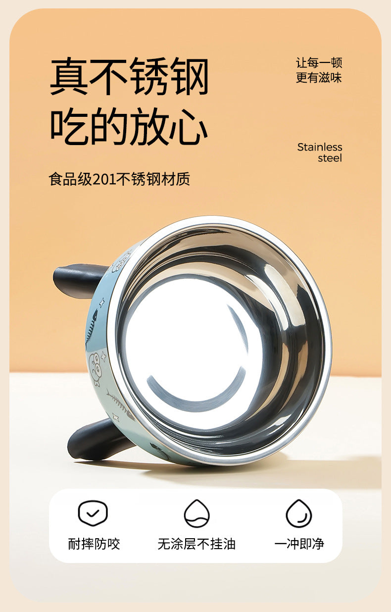 Cat High Bowl Neck Protection Cat Bowl Pet Stainless Steel Bowl Anti-slip Anti-overturning Dog Bowl Dog Food Gown Cross-border New Style