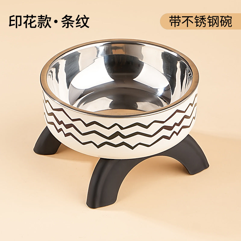 Cat High Bowl Neck Protection Cat Bowl Pet Stainless Steel Bowl Anti-slip Anti-overturning Dog Bowl Dog Food Gown Cross-border New Style