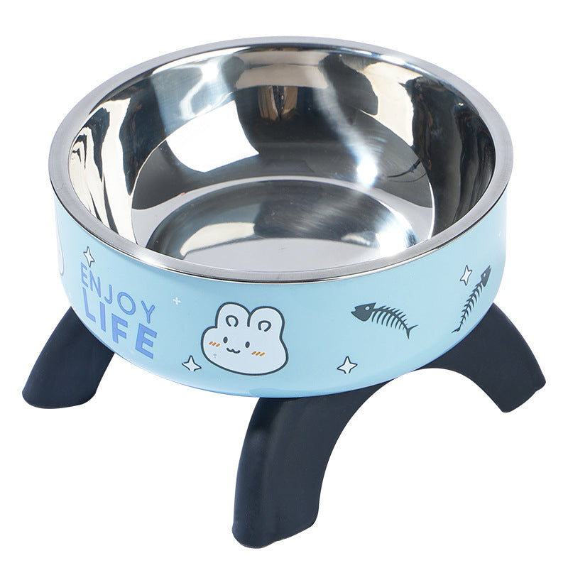 Cat High Bowl Neck Protection Cat Bowl Pet Stainless Steel Bowl Anti-slip Anti-overturning Dog Bowl Dog Food Gown Cross-border New Style