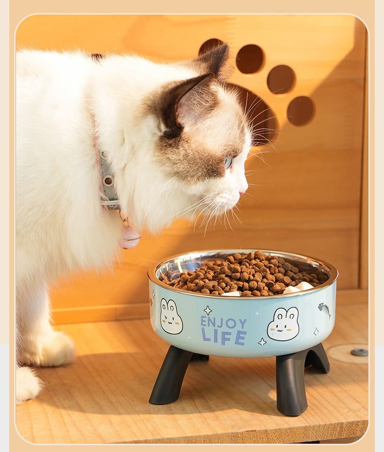 Cat High Bowl Neck Protection Cat Bowl Pet Stainless Steel Bowl Anti-slip Anti-overturning Dog Bowl Dog Food Gown Cross-border New Style