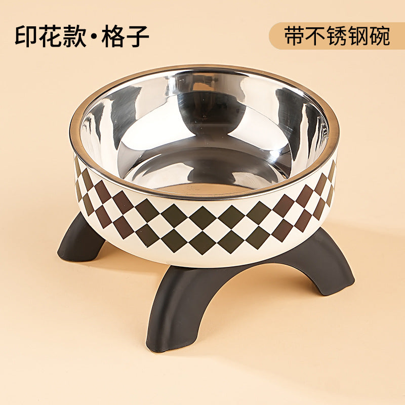 Cat High Bowl Neck Protection Cat Bowl Pet Stainless Steel Bowl Anti-slip Anti-overturning Dog Bowl Dog Food Gown Cross-border New Style