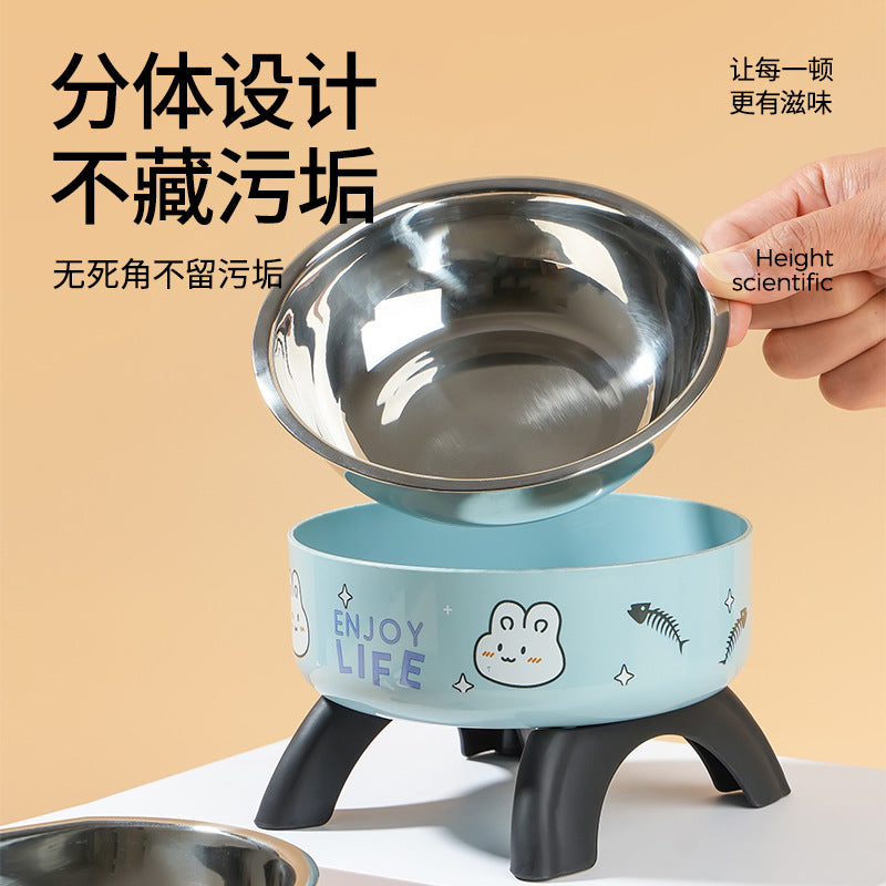 Cat High Bowl Neck Protection Cat Bowl Pet Stainless Steel Bowl Anti-slip Anti-overturning Dog Bowl Dog Food Gown Cross-border New Style