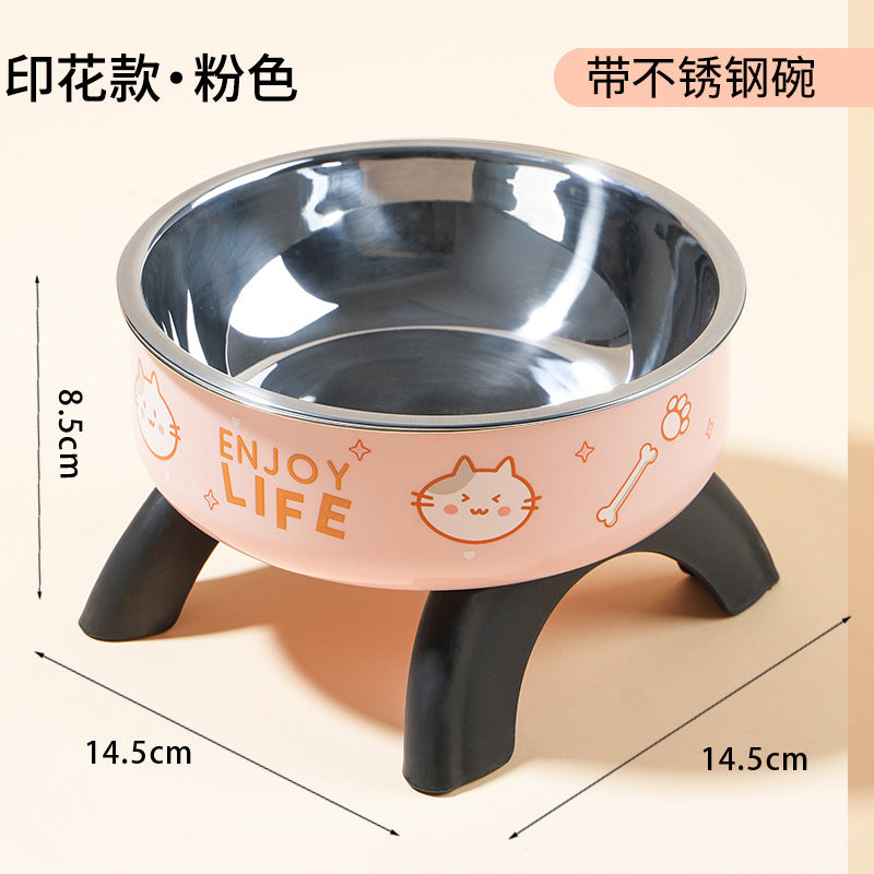 Cat High Bowl Neck Protection Cat Bowl Pet Stainless Steel Bowl Anti-slip Anti-overturning Dog Bowl Dog Food Gown Cross-border New Style