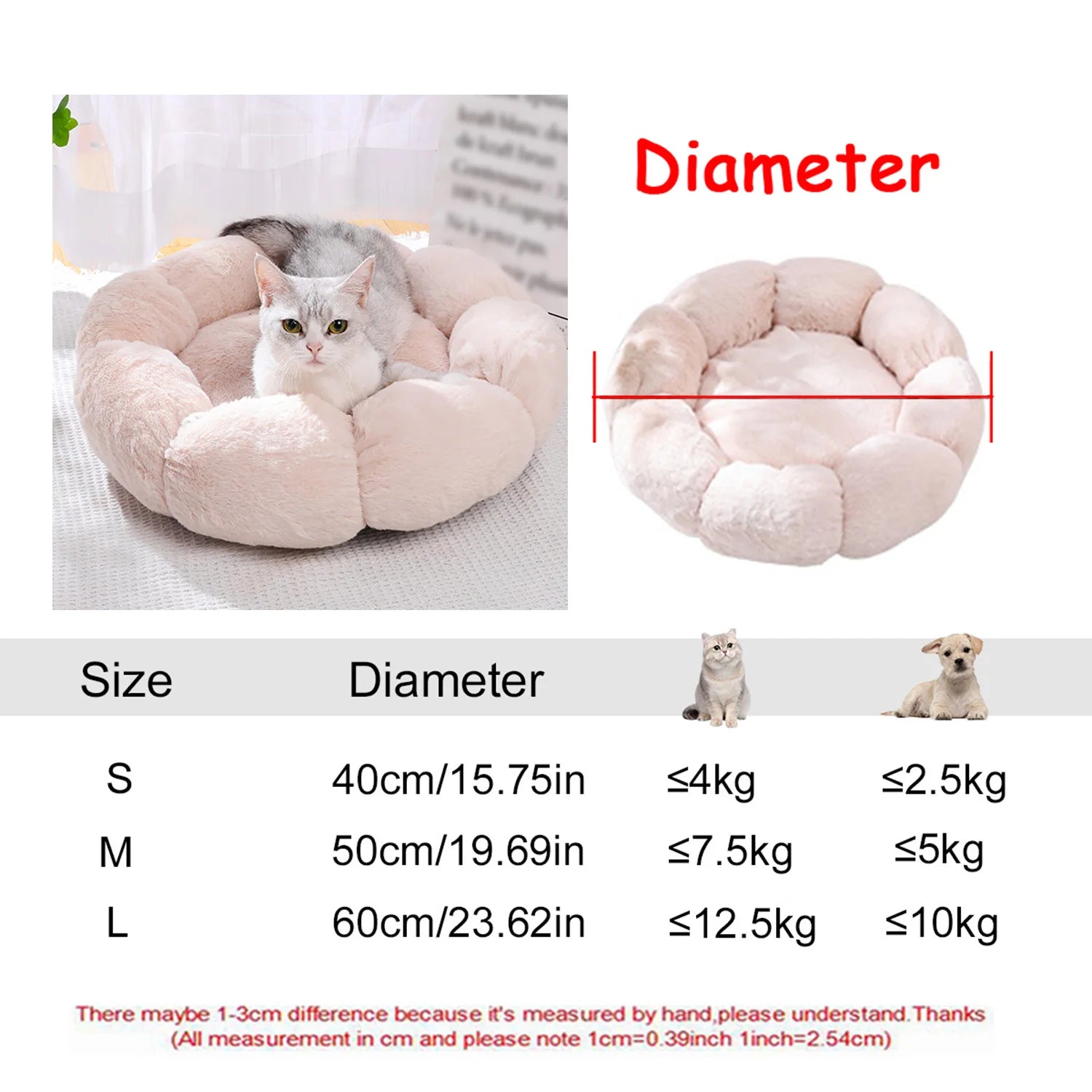 Cama Redonda Nido para Perros y Gatos – Suave y Cálida, 6 Tallas