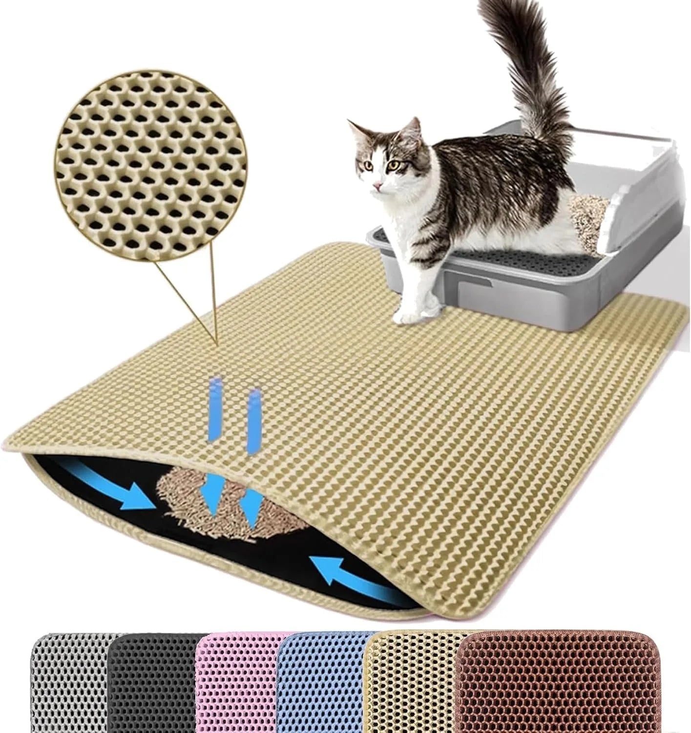 Alfombra Doble Capa para Arena de Gatos – Antideslizante, Impermeable y Lavable