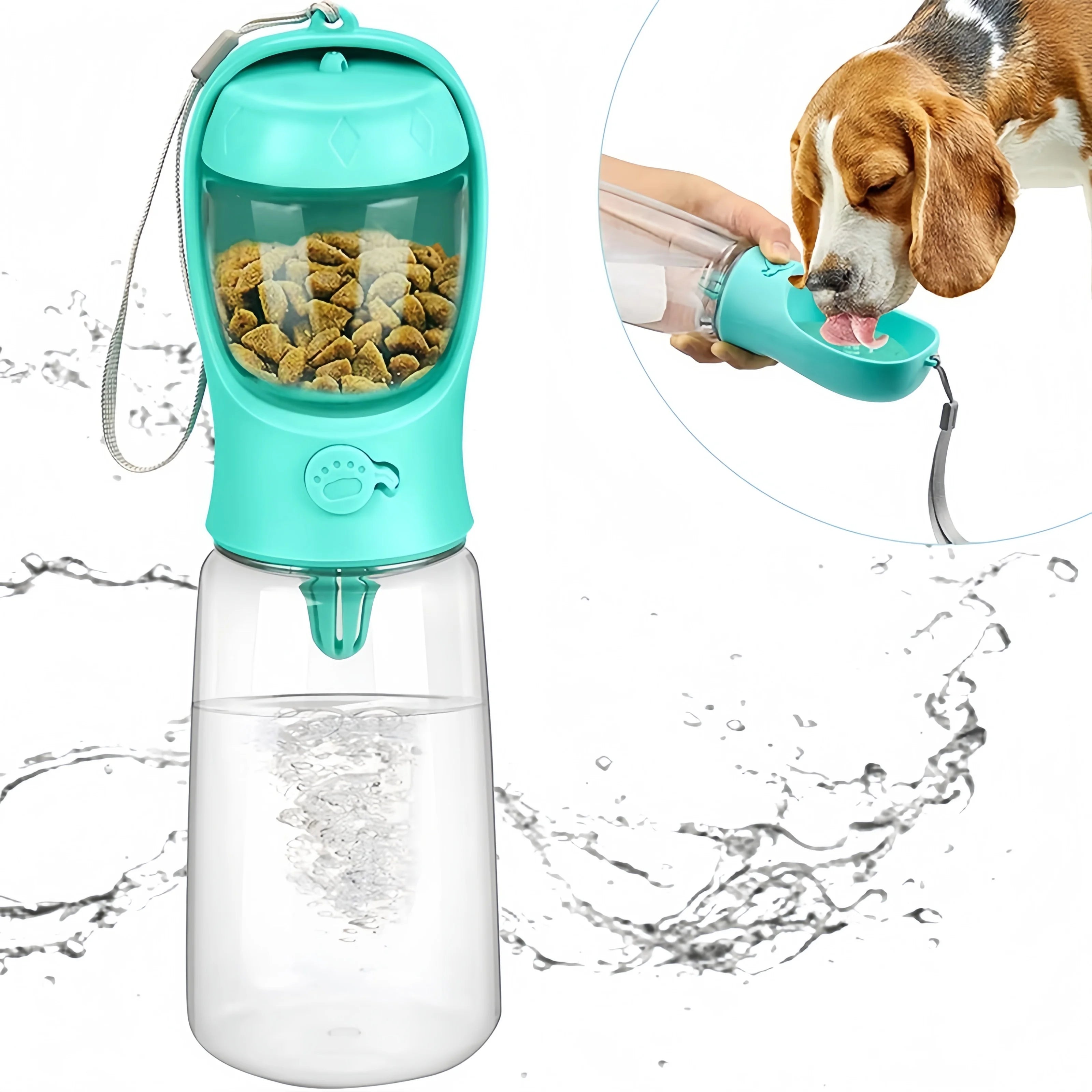 Botella Portátil 2 en 1 con Dispensador de Agua y Compartimento de Comida para Mascotas