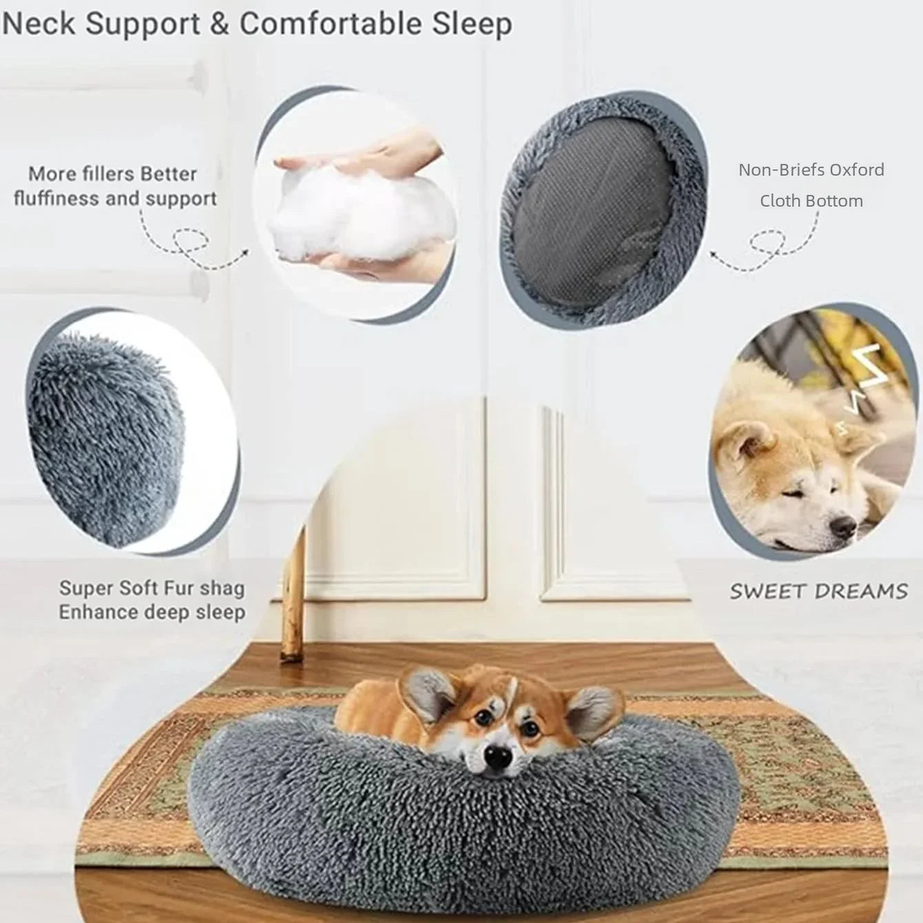Cama Redonda Nido para Perros y Gatos – Suave y Cálida, 6 Tallas