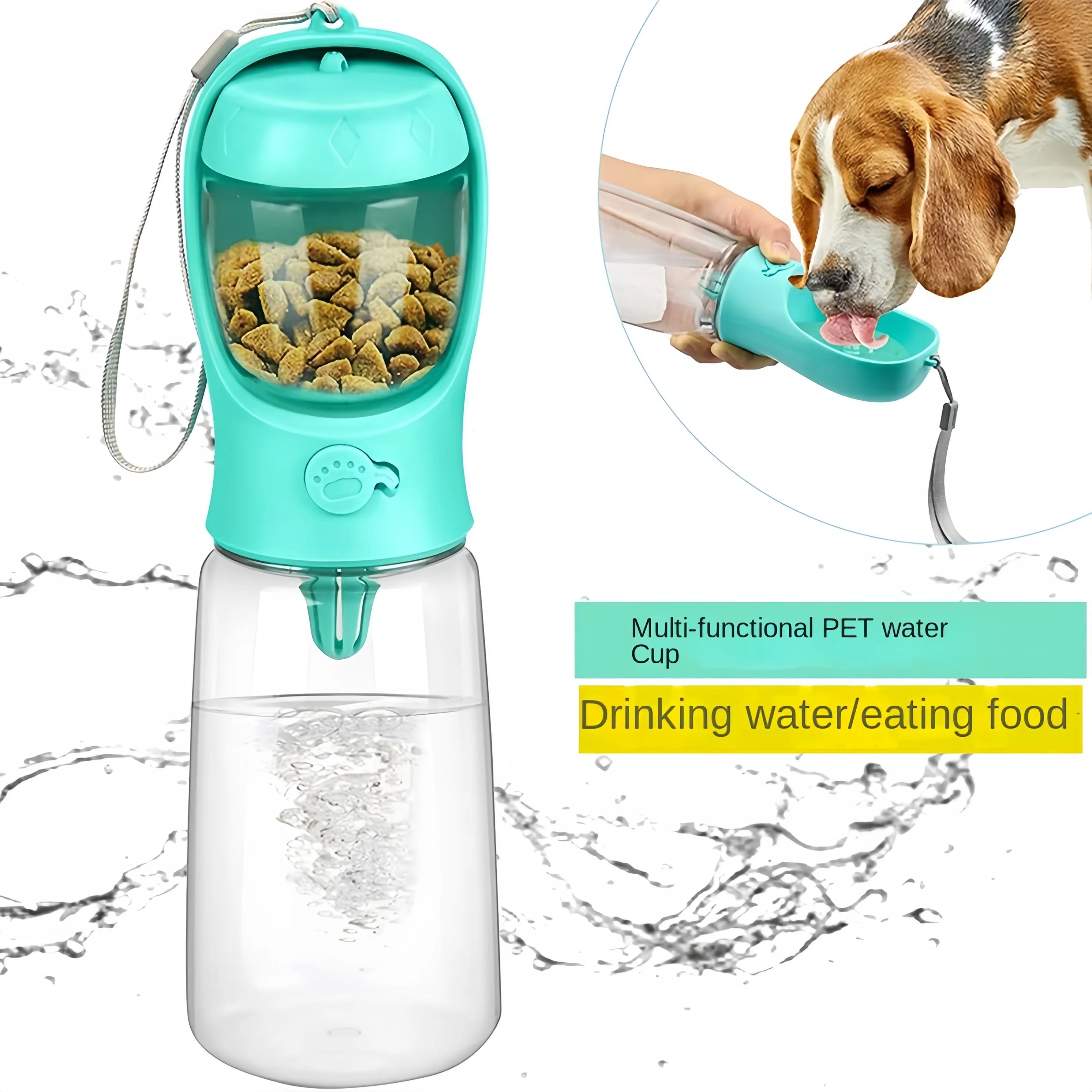 Botella Portátil 2 en 1 con Dispensador de Agua y Compartimento de Comida para Mascotas