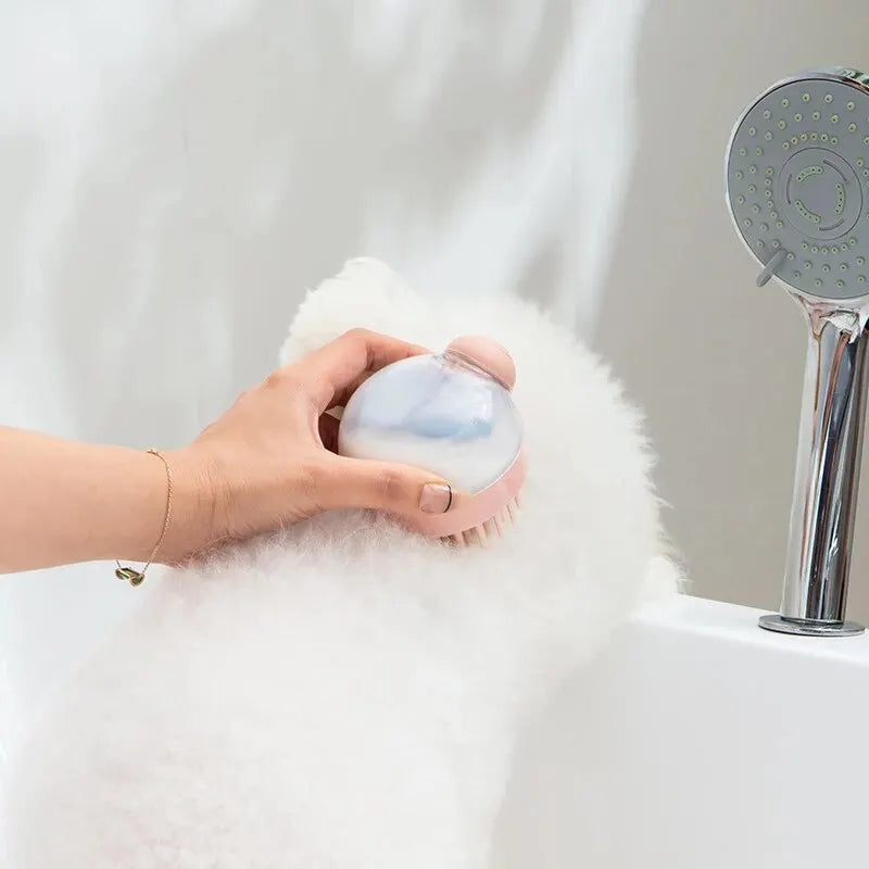 Cepillo de Baño de Silicona con Dispensador de Champú para Mascotas