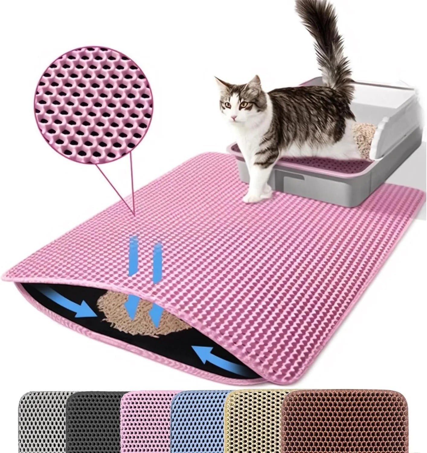 Alfombra Doble Capa para Arena de Gatos – Antideslizante, Impermeable y Lavable