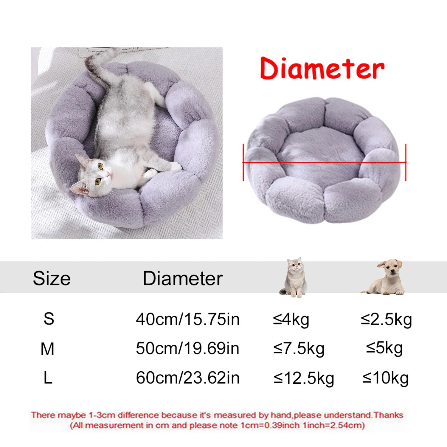 Cama Redonda Nido para Perros y Gatos – Suave y Cálida, 6 Tallas