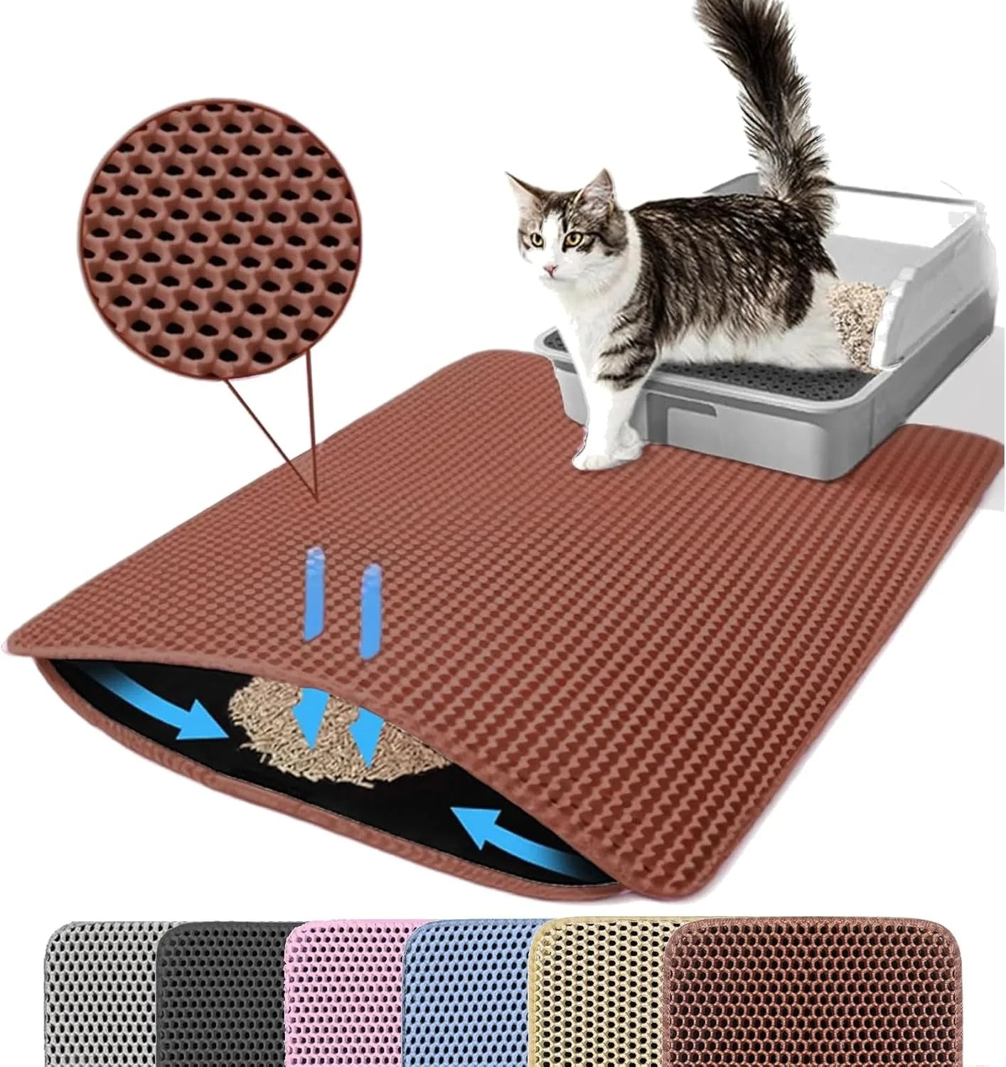 Alfombra Doble Capa para Arena de Gatos – Antideslizante, Impermeable y Lavable