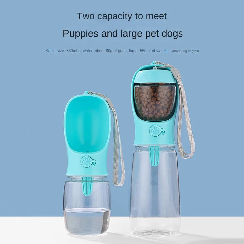 Botella Portátil 2 en 1 con Dispensador de Agua y Compartimento de Comida para Mascotas