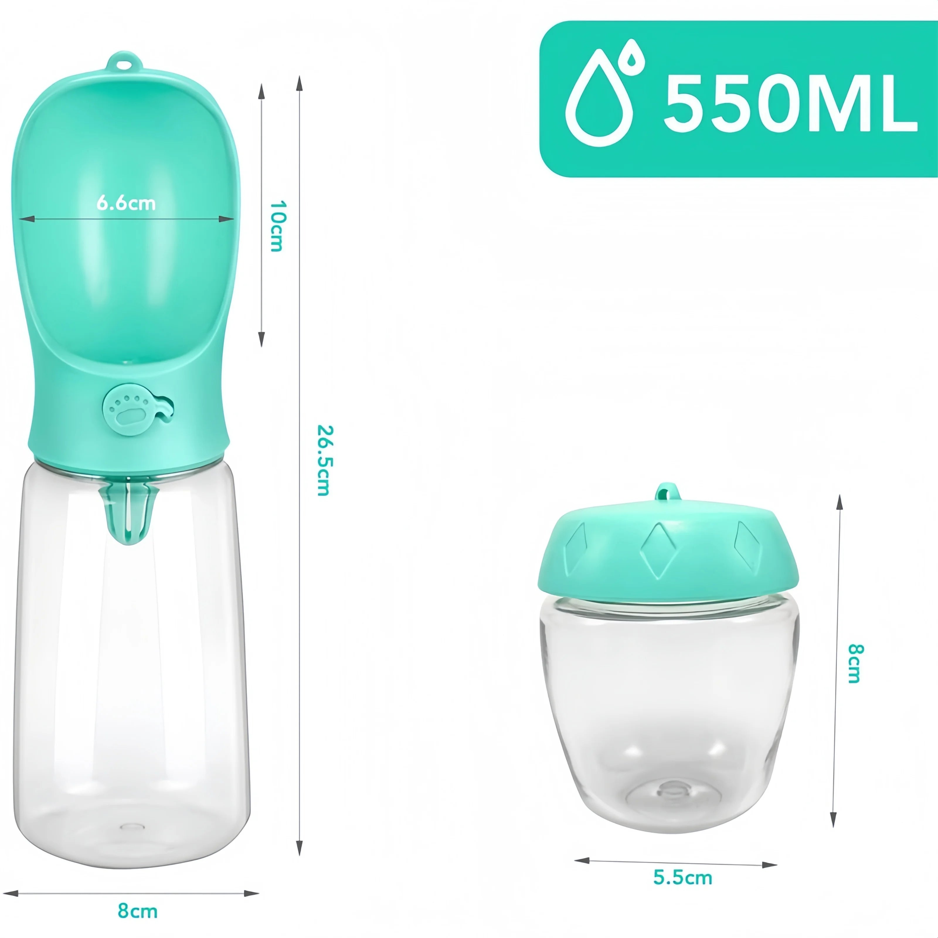 Botella Portátil 2 en 1 con Dispensador de Agua y Compartimento de Comida para Mascotas