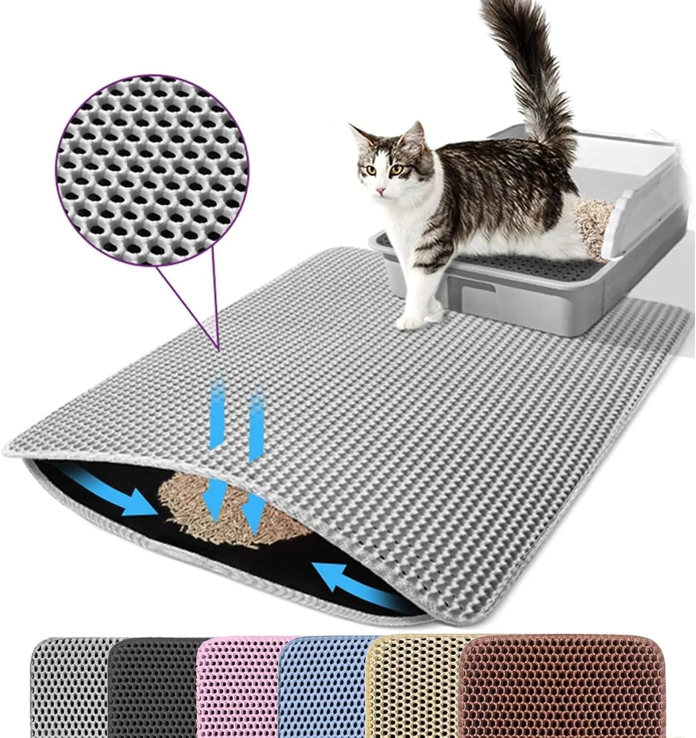 Alfombra Doble Capa para Arena de Gatos – Antideslizante, Impermeable y Lavable